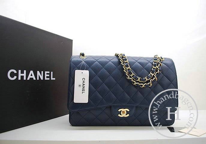 Chanel 36070 Designer Handbag Blue Original Caviar Leather With Gold Hardware