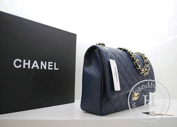 Chanel 36070 Designer Handbag Blue Original Caviar Leather With Gold Hardware - Click Image to Close
