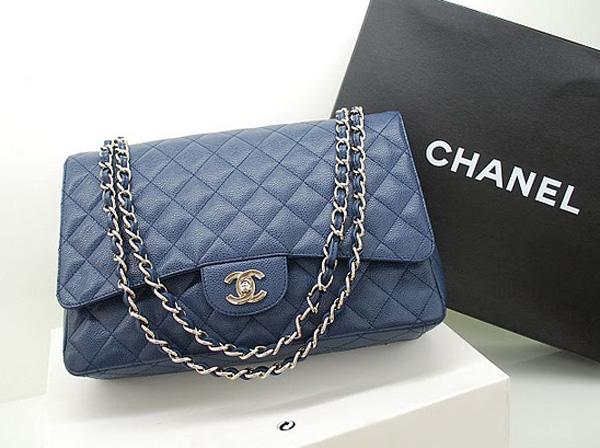 Chanel 36070 Designer Handware Blue Original Caviar Leather With Silver Hardware