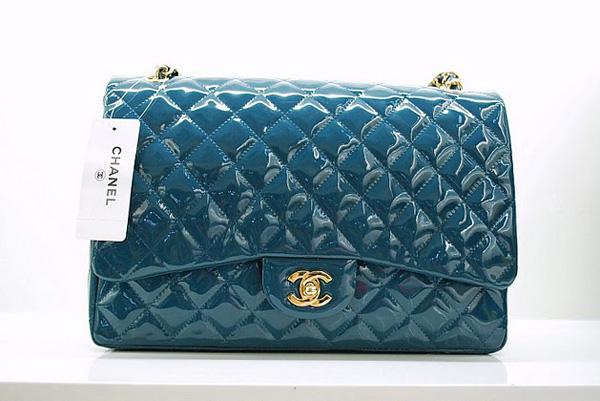 Chanel 36070 Green Original Patent Leather handbag With Gold Hardware