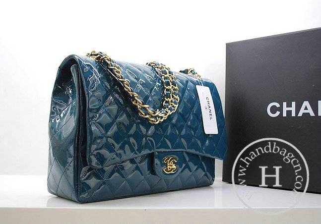 Chanel 36070 Green Original Patent Leather handbag With Gold Hardware - Click Image to Close