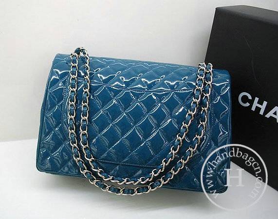 Chanel 36070 Designer Handbag Dark Green Original Patent Leather With Silver Hardware