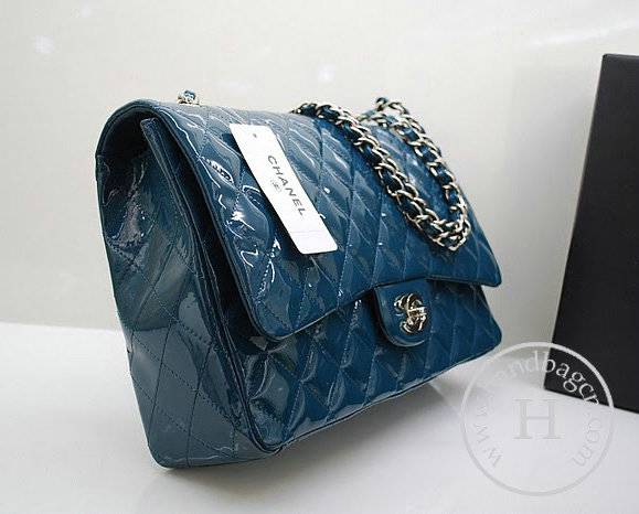 Chanel 36070 Designer Handbag Dark Green Original Patent Leather With Silver Hardware