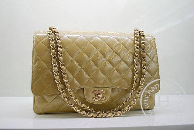 Chanel 36070 Designer Handbag Gold Original Patent Leather With Gold Hardware