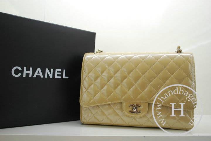 Chanel 36070 Designer Handbag Gold Original Patent Leather With Silver Hardware - Click Image to Close
