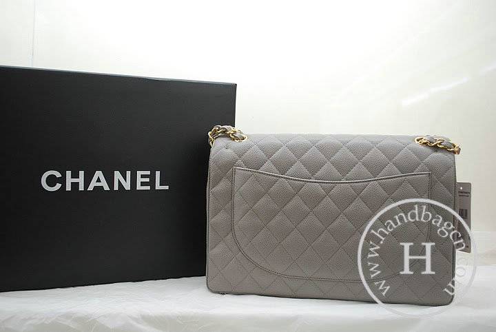 Chanel 36070 Designer Handbag Grey Original Caviar Leather With Gold Hardware