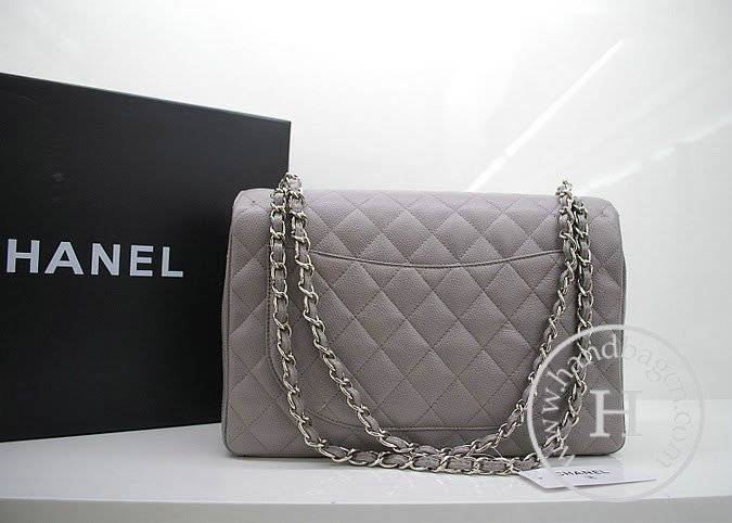 Chanel 36070 Designer Handbag Grey Original Caviar Leather With Silver Hardware