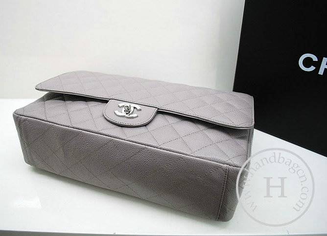 Chanel 36070 Designer Handbag Grey Original Caviar Leather With Silver Hardware - Click Image to Close