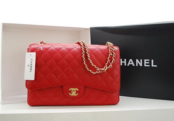 Chanel 36070 Designer Handbag Red Original Caviar Leather With Gold Hardware