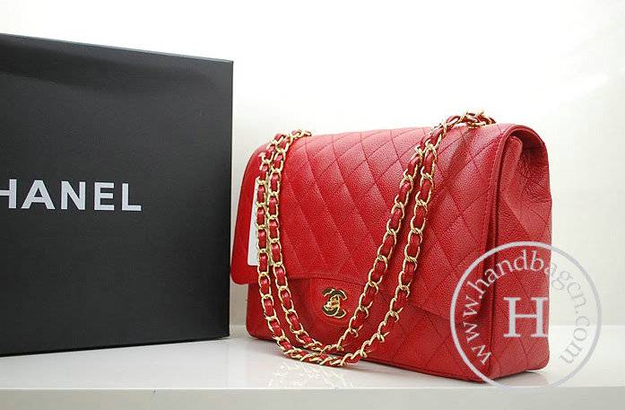 Chanel 36070 Designer Handbag Red Original Caviar Leather With Gold Hardware