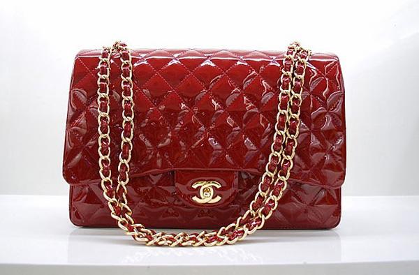 Chanel 36070 Designer Handbag Red Original Patent Leather With Gold Hardware