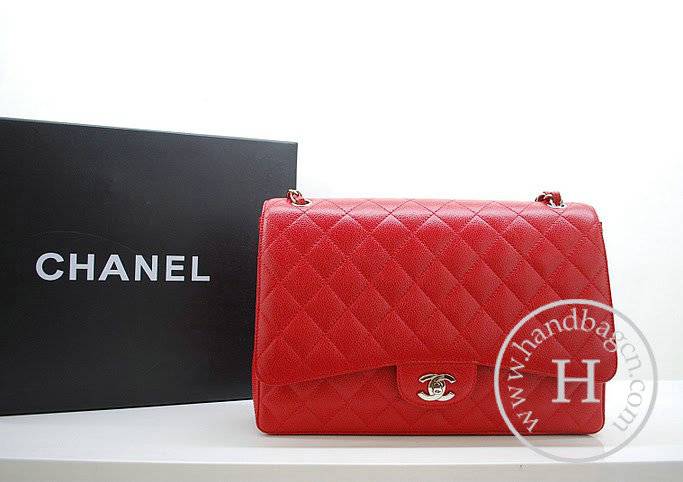 Chanel 36070 Designer Handware Red Original Caviar Leather With Silver Hardware
