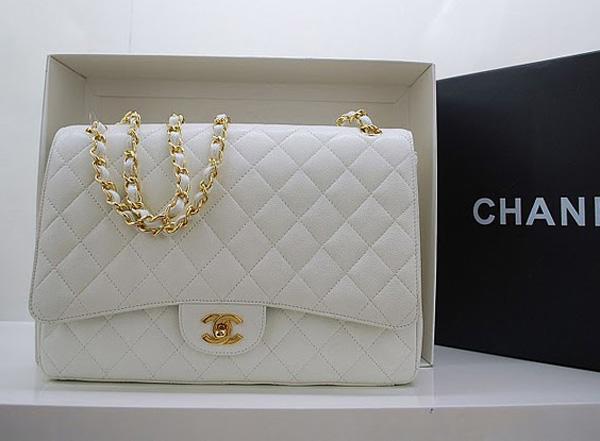Chanel 36070 Designer Handware White Original Caviar Leather With Gold Hardware - Click Image to Close