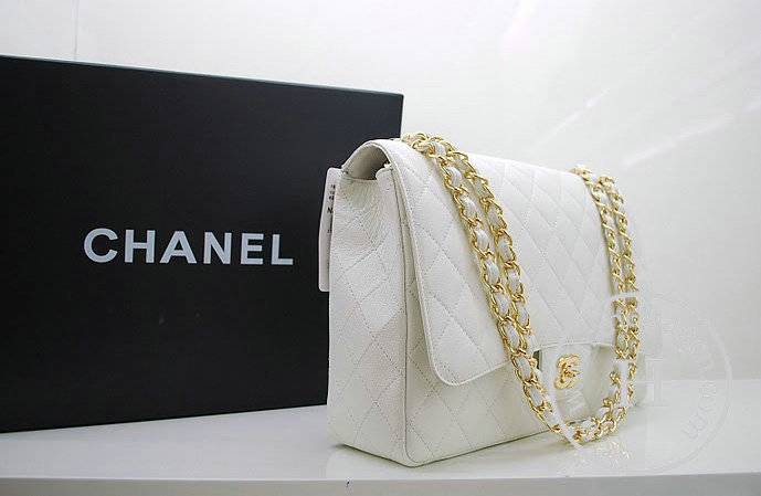 Chanel 36070 Designer Handware White Original Caviar Leather With Gold Hardware - Click Image to Close