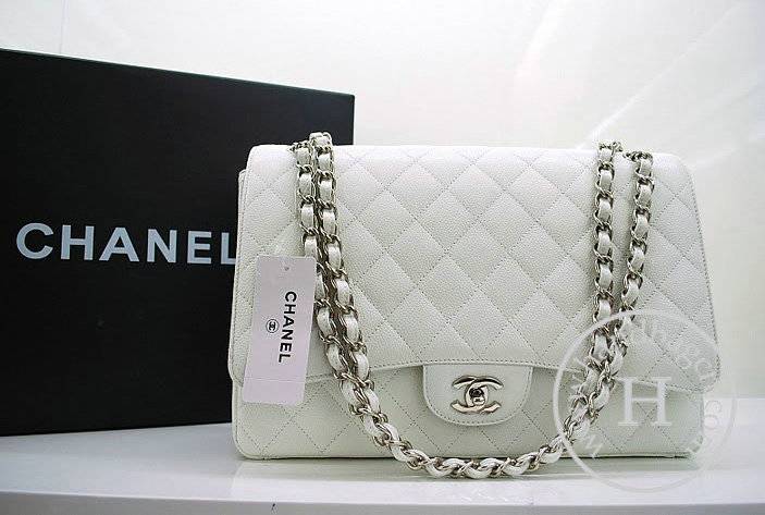 Chanel 36070 Designer Handware White Original Caviar Leather With Silver Hardware - Click Image to Close
