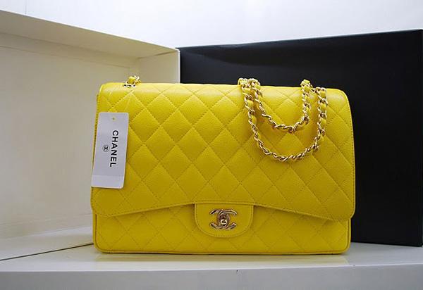 Chanel 36070 Designer Handbag Yellow Original Caviar Leather With Gold Hardware