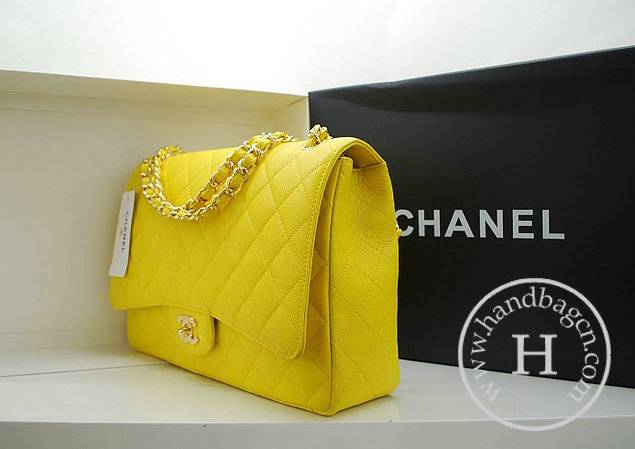 Chanel 36070 Designer Handbag Yellow Original Caviar Leather With Gold Hardware