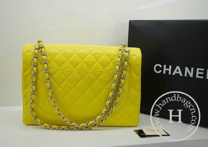 Chanel 36070 Designer Handbag Yellow Original Caviar Leather With Silver Hardware - Click Image to Close