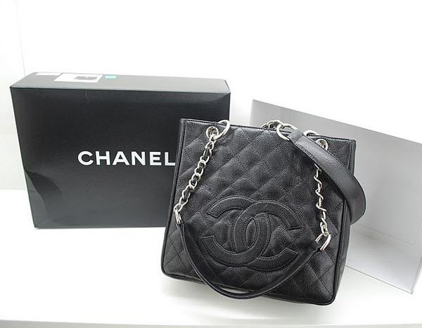 Chanel 36074 Black Caviar Leather Knockoff Handbag With Silver Hardware