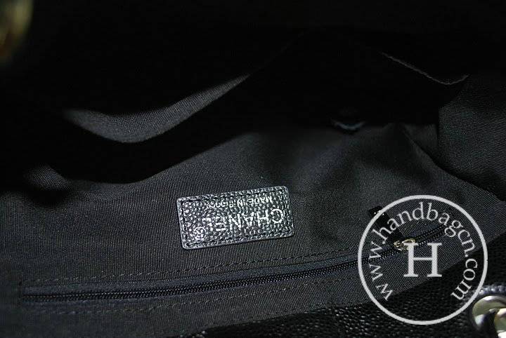 Chanel 36074 Black Caviar Leather Knockoff Handbag With Silver Hardware