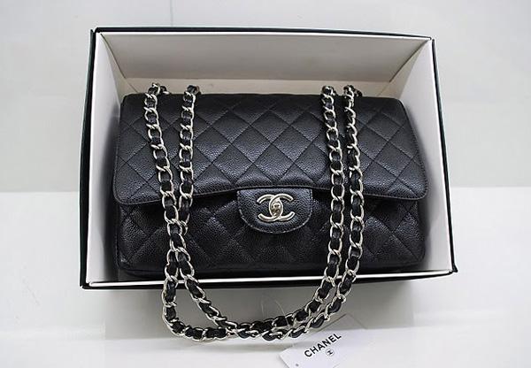 Chanel 36076 Replica Handbag Black Original Caviar Leather With Silver Hardware