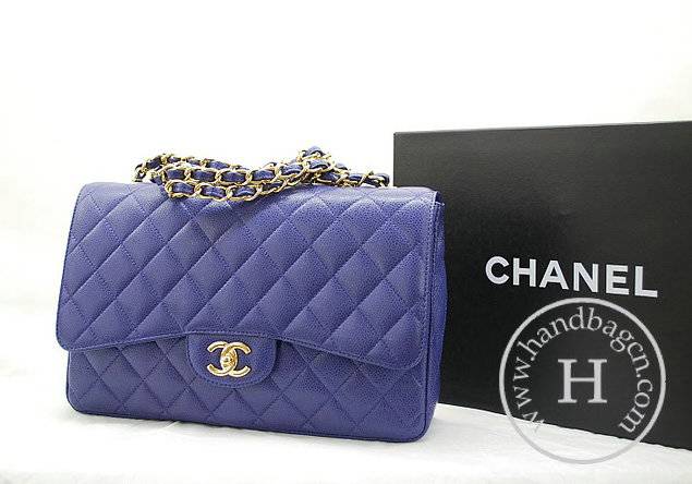Chanel 36077 Blue Original Caviar Leather replica handbag with Gold hardware - Click Image to Close