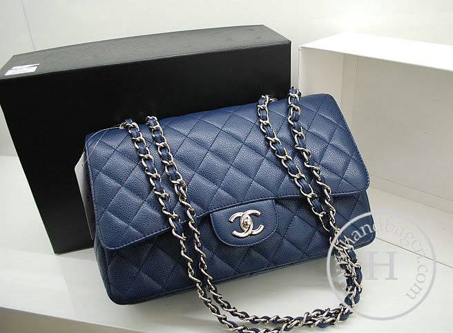 Chanel 36077 Blue Original Caviar Leather replica handbag with Silver hardware - Click Image to Close