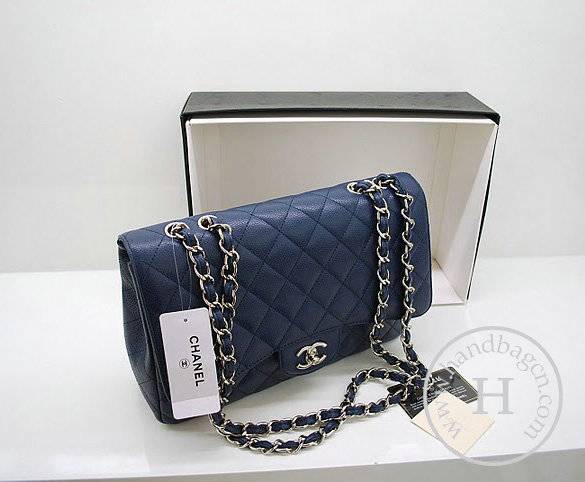 Chanel 36077 Blue Original Caviar Leather replica handbag with Silver hardware