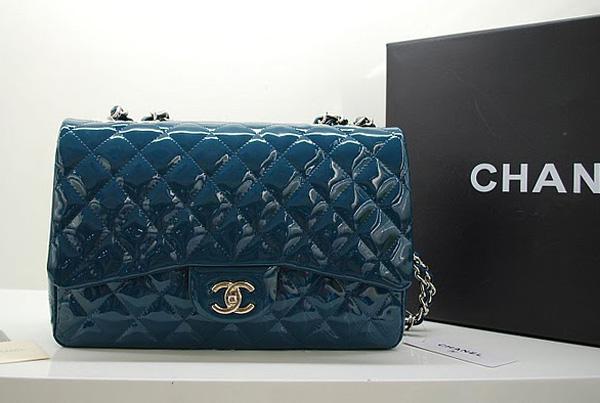 Chanel 36076 Replica Handbag Green Original Patent Leather with silver hardwarer