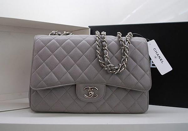Chanel 36077 Grey Original Caviar Leather replica handbag with Gold hardware - Click Image to Close