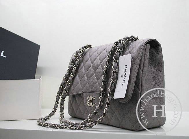 Chanel 36077 Grey Original Caviar Leather replica handbag with Gold hardware - Click Image to Close