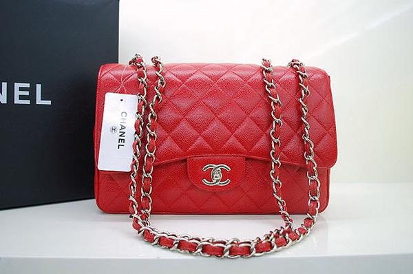 Chanel 36076 Replica Handbag Red Original Caviar Leather With Silver Hardware