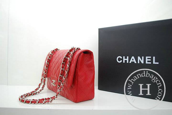 Chanel 36076 Replica Handbag Red Original Caviar Leather With Silver Hardware - Click Image to Close