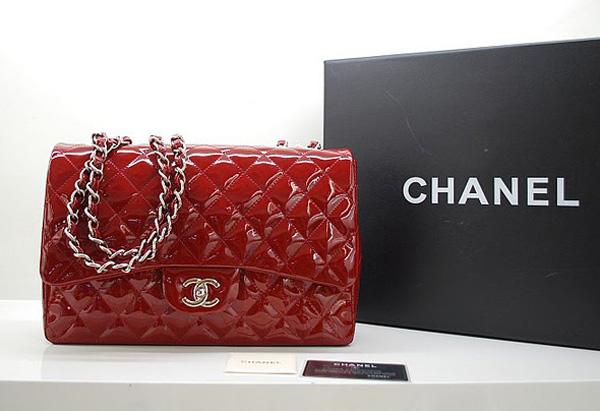 Chanel 36076 Replica Handbag Red Original Patent Leather with silver hardware - Click Image to Close