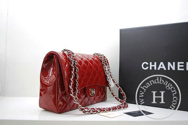 Chanel 36076 Replica Handbag Red Original Patent Leather with silver hardware