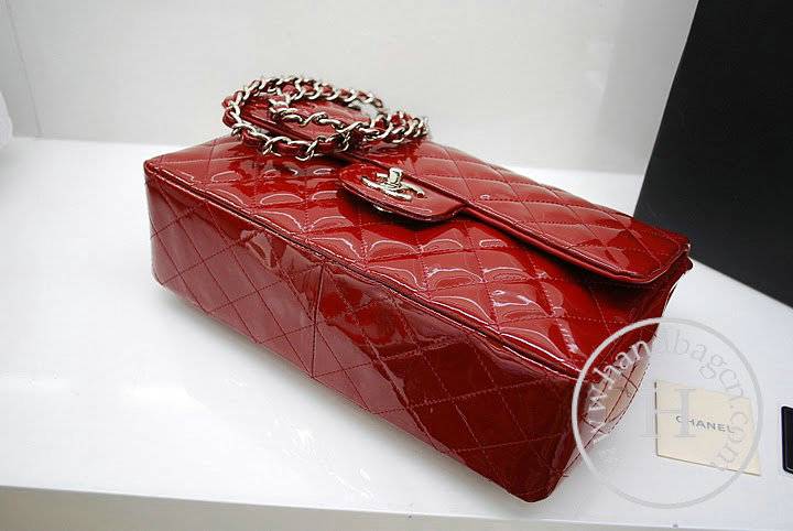 Chanel 36076 Replica Handbag Red Original Patent Leather with silver hardware - Click Image to Close