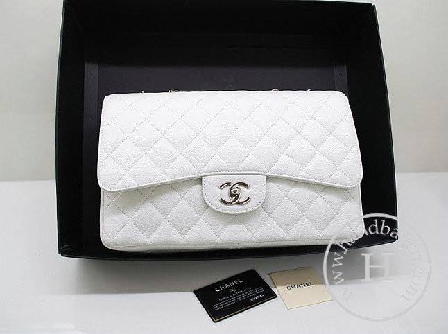 Chanel 36076 Replica Handbag White Original Caviar Leather with silver hardware