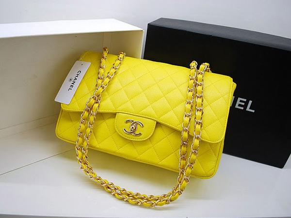 Chanel 36076 Replica Handbag Yellow Original Caviar Leather With Gold Hardware - Click Image to Close