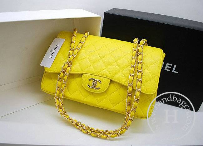 Chanel 36076 Replica Handbag Yellow Original Caviar Leather With Gold Hardware