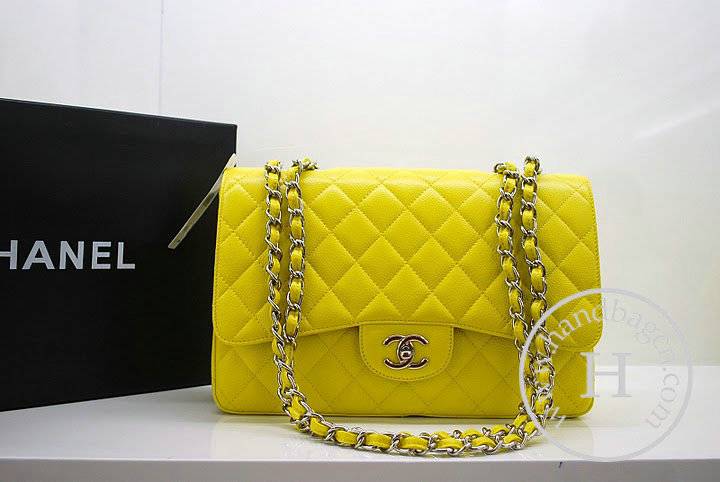 Chanel 36076 Replica Handbag Yellow Original Caviar Leather with silver hardware