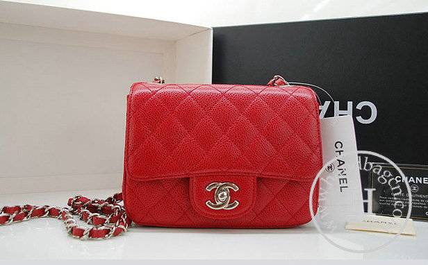 Chanel 36077 Red Original Caviar Leather replica handbag with Silver hardware - Click Image to Close