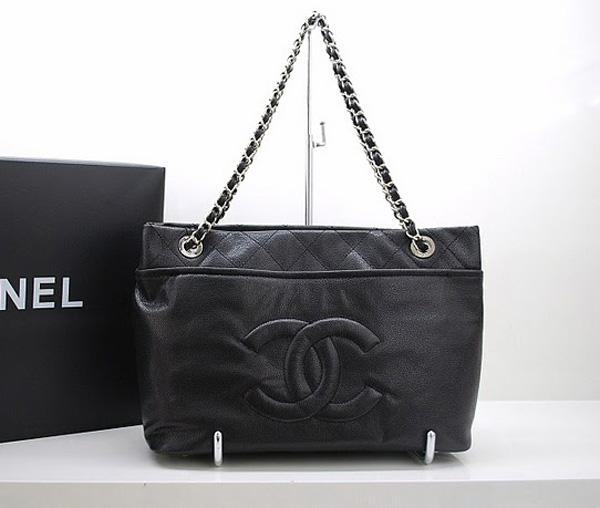 Chanel 36082 Designer Handbag Black Caviar Leather With Silver Hardware