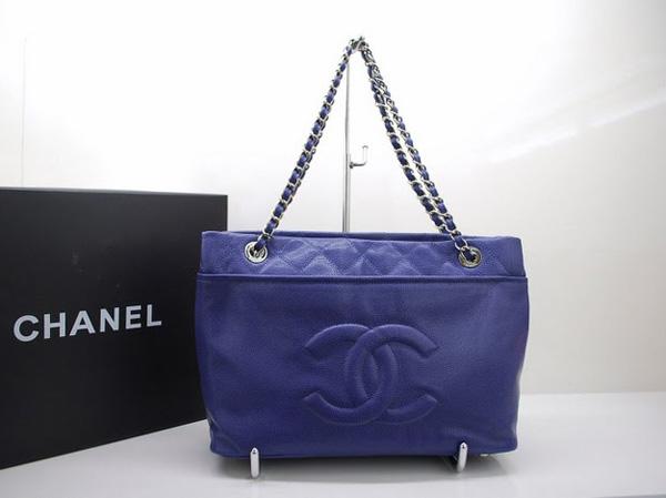 Chanel 36082 Blue Caviar Leather Knockoff Handbag With Silver Hardware - Click Image to Close