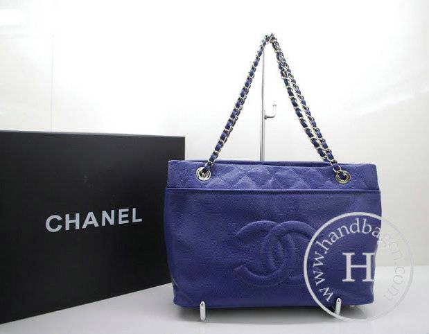 Chanel 36082 Blue Caviar Leather Knockoff Handbag With Silver Hardware - Click Image to Close