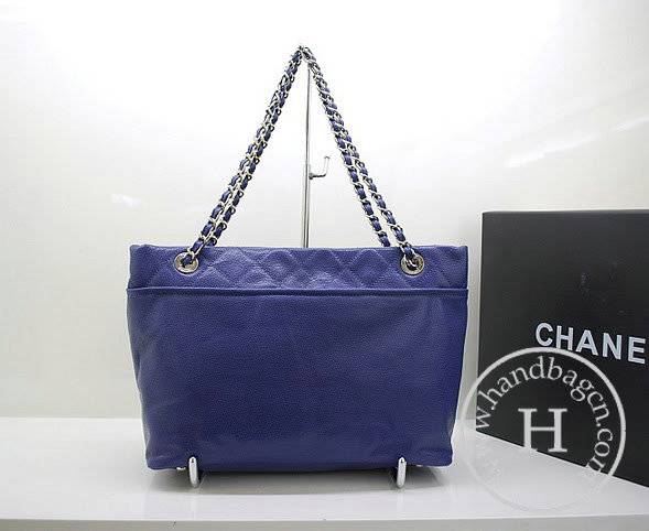 Chanel 36082 Blue Caviar Leather Knockoff Handbag With Silver Hardware