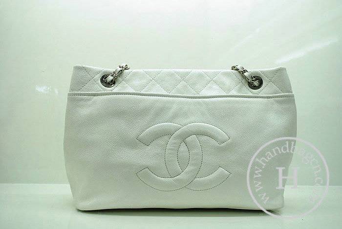 Chanel 36082 Designer Handbag White Caviar Leather With Silver Hardware - Click Image to Close