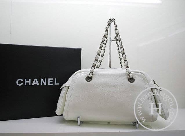 Chanel 36083 Designer Handbag White Original Caviar Leather With Silver Hardware - Click Image to Close