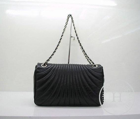 Chanel 36085 Black Lambskin Leather Knockoff Handbag With Silver Hardware - Click Image to Close