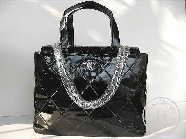 Chanel 39045 Replica Handbag Black Patent Leather With Silver Hardware