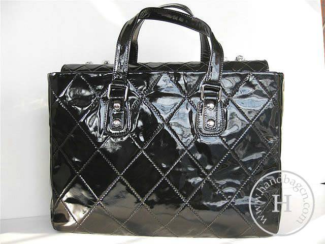 Chanel 39048 Replica Handbag Black Patent Leather With Silver Hardware - Click Image to Close